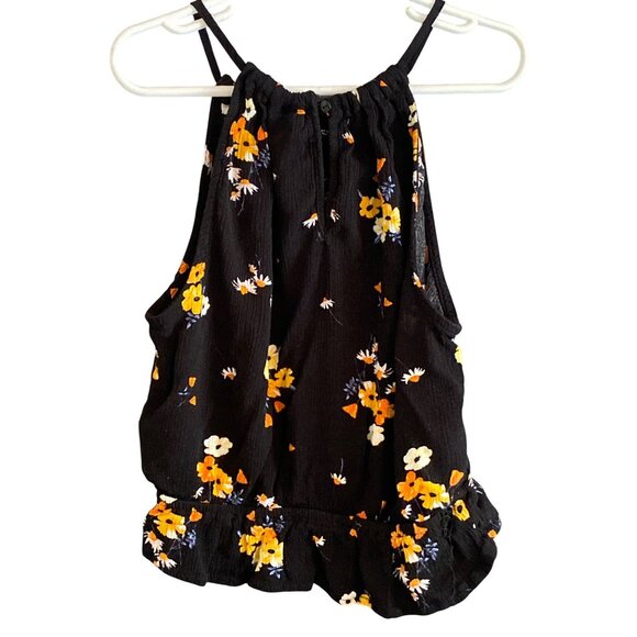 H&M Divided Halter Black Yellow Orange Floral Sleeveless Crochet Peplum Lace 0 - Picture 3 of 9
